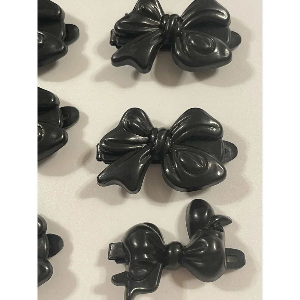 Vintage Lot Of 15‎ Girl's Hair Clip Barrettes Bows Black Plastic 80's 90's Y2K